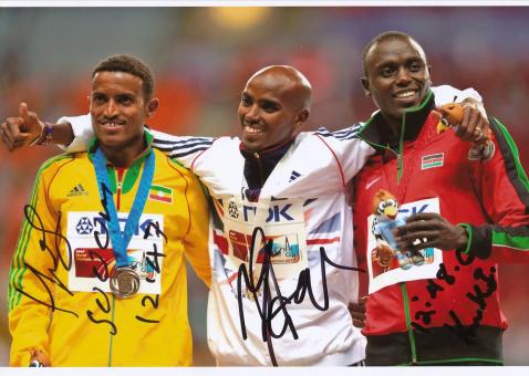 Mo Farah GB & Gebrhiwet & Koech KEN  5000m WM 2013 Leichtathletik Foto original signiert 
