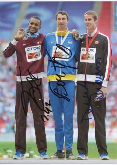 Bondarenko & Barshim & Drouin Hochsprung WM 2013 Leichtathletik Foto original signiert 