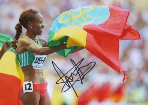 Meseret Defar  Äthiopien  5000m WM 2013 Leichtathletik Foto original signiert 