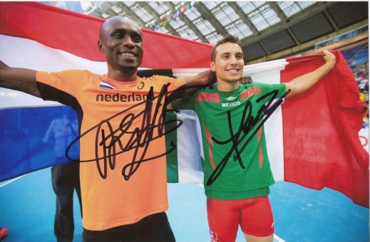 Ignisious Gaisah & Luis Rivera   Weitsprung  WM 2013 Leichtathletik Foto original signiert 