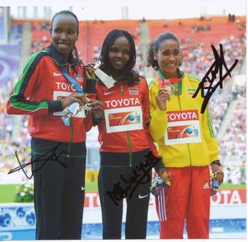 Cheywa & Chepkurui & Assefa  3000m Hindernis  WM 2013 Leichtathletik Foto original signiert 
