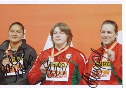 Medaillengewinner Kugel Frauen Hallen  WM 2010  Leichtathletik Autogramm 13x18 cm Foto original signiert 