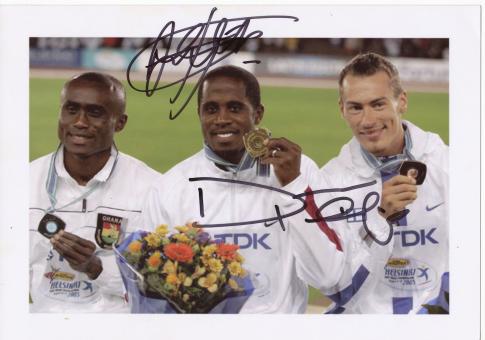 Dwight Phillips & Ignisious Gaisah WM 2005  Leichtathletik Autogramm 13x18 cm Foto original signiert 