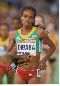 Genzebe Dibaba  Äthiopien  Leichtathletik Autogramm 13x18 cm Foto original signiert 