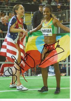Genzebe Dibaba & Shannon Rowbury  Leichtathletik Autogramm 13x18 cm Foto original signiert 