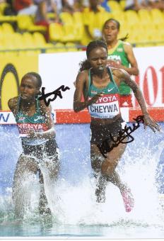Milcah Chemos Cheywa & Mercy Wnjiku Njoroge  Kenia  Leichtathletik Autogramm 13x18 cm Foto original signiert 