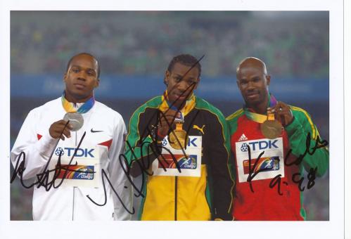 Medaillengewinner 100m Männer WM 2011  Leichtathletik Autogramm 13x18 cm Foto original signiert 