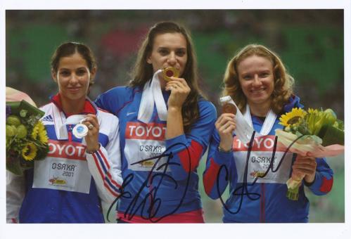 Jelena Issinbajewa & Swetlana Feofanowa  Rußland  Leichtathletik Autogramm 13x18 cm Foto original signiert 