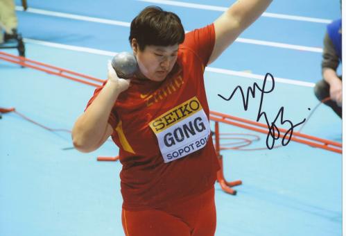 Gong Lijiao  China  Leichtathletik Autogramm 13x18 cm Foto original signiert 