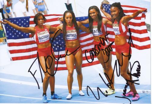 Medaillengewinnerinen USA Frauen 4 x 400m Hallen WM 2014  Leichtathletik Autogramm 13x18 cm Foto original signiert 