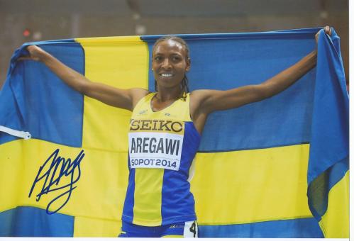 Abeba Aregawi  Schweden  Leichtathletik Autogramm 13x18 cm Foto original signiert 