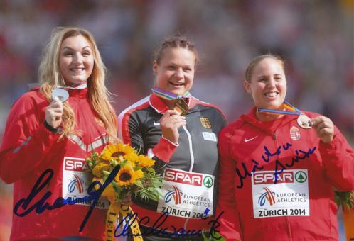 Medaillengewinner Kugelstoßen  Frauen EM 2014  Leichtathletik Autogramm 13x18 cm Foto original signiert 