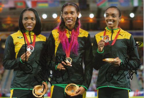 Medaillengewinnerinen 400m  Jamaika Frauen Commonwealth Games 2014  Leichtathletik Autogramm 13x18 cm Foto original signiert 