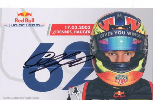 Dennis Hauger  Red Bull Junior Team  Auto Motorsport  Autogrammkarte  original signiert 