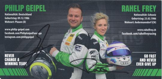 Philip Geipel & Rahel Frey   Auto Motorsport  Autogrammkarte  original signiert 
