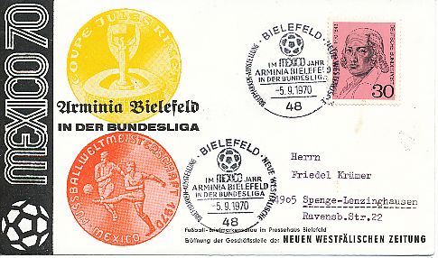 Fußball WM 1970  Mexico  Briefumschlag 