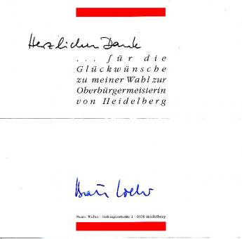 Beate Weber  Bürgermeisterin Heidelberg  Politik  Autogrammkarte  original signiert 