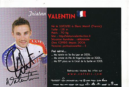 Tristan Valentin  Team Cofidis Radsport  Autogrammkarte original signiert 