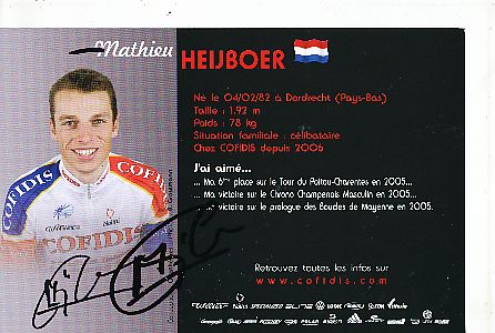 Mathieeu Heijboer  Team Cofidis Radsport  Autogrammkarte original signiert 