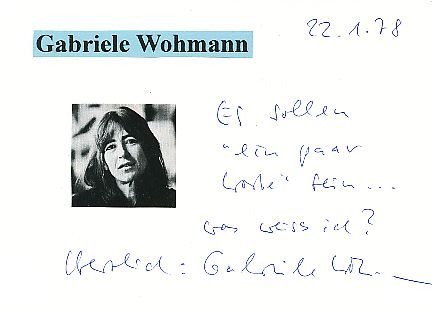 Gabriele Wohmann † 2015  Schriftstellerin  Literatur Karte original signiert 