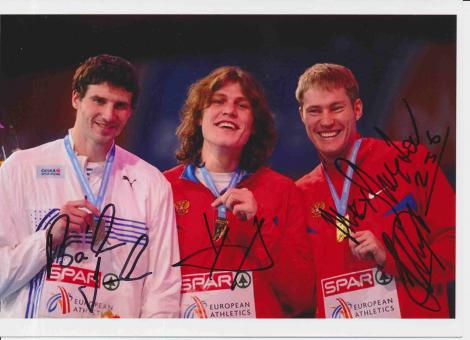 Uchow & Ioannou & Dmitrik Hochsprung Sieger  Leichtathletik Autogramm 13x18 cm Foto original signiert 