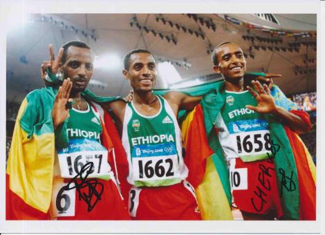 Abreham Cherkos & Tariku Bekele  Äthiopien  Leichtathletik Autogramm 13x18 cm Foto original signiert 