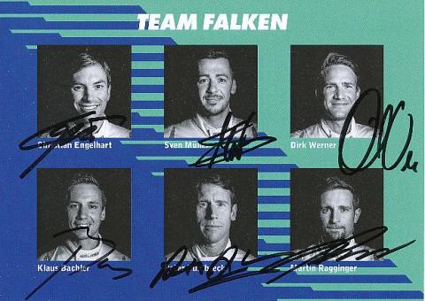 Christian Engelhart,Sven Müller,Klaus Bachler,Dirk Werner,Martin Ragginger  Porsche  Auto Motorsport  Autogrammkarte  original signiert 