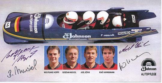 Wolfgang Hoppe,Bogdan Musiol,Axel Kühn,Rene Hannemann  Bob Team  Autogrammkarte  original signiert 