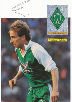 Norbert Meier  SV Werder Bremen  Fußball Autogramm 30 x 20 cm Karte original signiert 