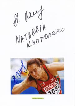2  x  Natallia Khoroneko  Rußland   Leichtathletik  Autogramm Karte  original signiert 
