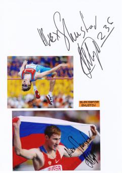 2  x  Aleksandr Shustov  Rußland   Leichtathletik  Autogramm Karte  original signiert 