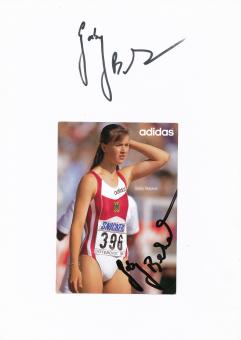 2  x  Gaby Becker  Leichtathletik  Autogramm Karte  original signiert 