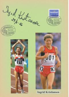 Ingrid Kristiansen  Norwegen  Leichtathletik  Autogramm Karte  original signiert 