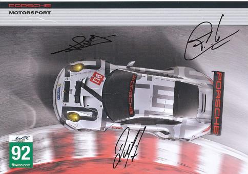 Richard Lietz & Frederic Makowiecki & Marco Holzer  Porsche  Auto Motorsport  Autogrammkarte  original signiert 