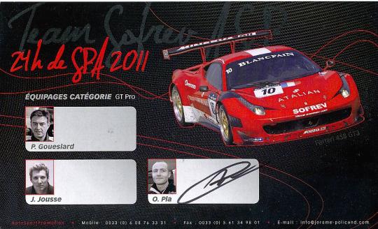 Olivier Pla   Nissan  Auto Motorsport  Autogrammkarte  original signiert 