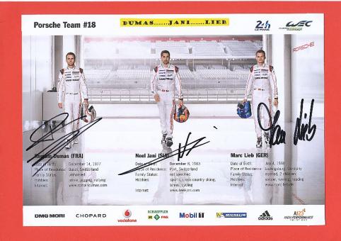 Dumas & Jani & Lieb  Porsche Auto Motorsport  Autogrammkarte  original signiert 