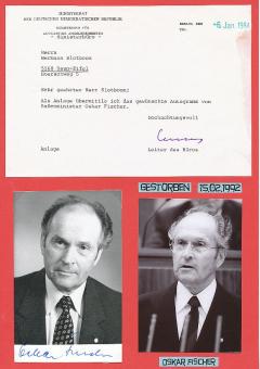 2  x  Oskar Fischer † 2020  DDR  Politik Autogrammkarte + Blatt original signiert 