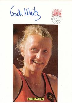 Grete Waitz † 2011  Norwegen   Leichtathletik  Autogramm Karte original signiert 