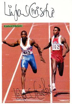 2  x  Linford Christie  Großbritanien Olympiasieger 1992  Leichtathletik  Autogramm Karte + Bild original signiert 