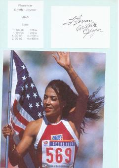 Florence Griffith-Joyner † 1998  USA  3 x Olympiasiegerin Sprint Leichtathletik  Autogramm Blatt original signiert 