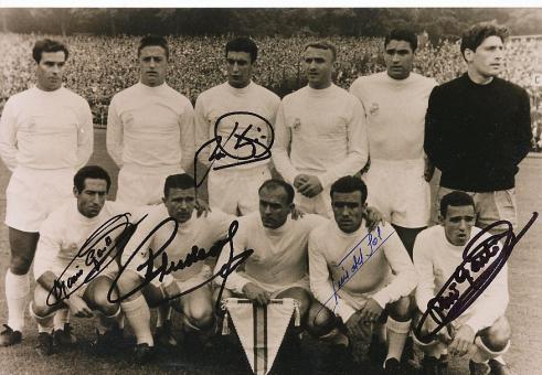 Ferenc Puskas & Luis del Sol & 2 x Francisco Gento & Pachin   Real Madrid  Fußball 30 x 20 cm Autogramm Foto original signiert 