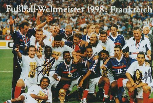 Youri Djorkaeff  &  Lilian Thuram Frankreich Weltmeister WM 1998  Fußball Autogramm 30 x 20 cm Foto original signiert 