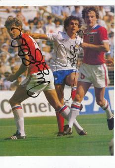 Terry Butcher   England  & Michel Platini  Frankreich Europameister EM 1984   Fußball Autogramm Bild  original signiert 